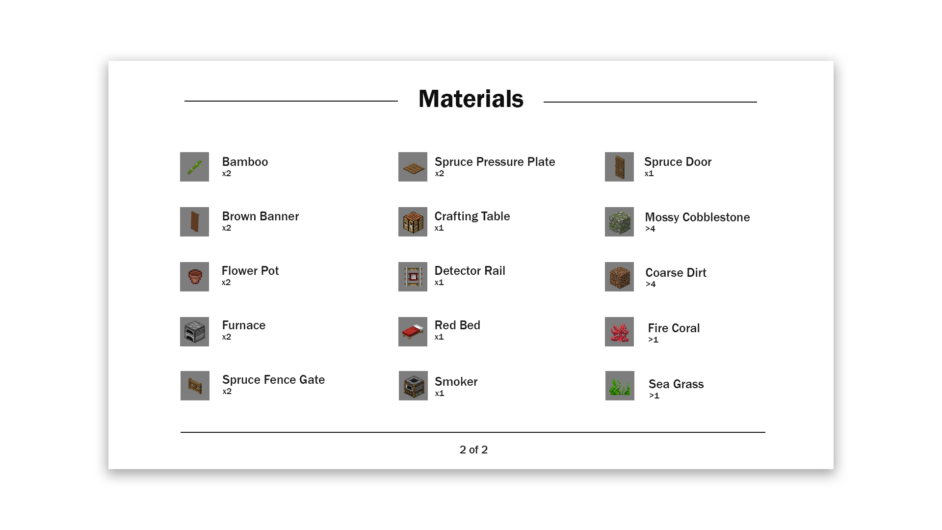 Craft Material List Name